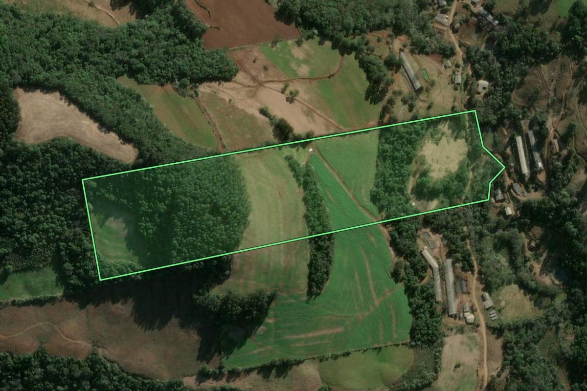 Imagem de satélite do imóvel rural em Ipumirim (SC), com o contorno declarado no CAR desenhado por cima.