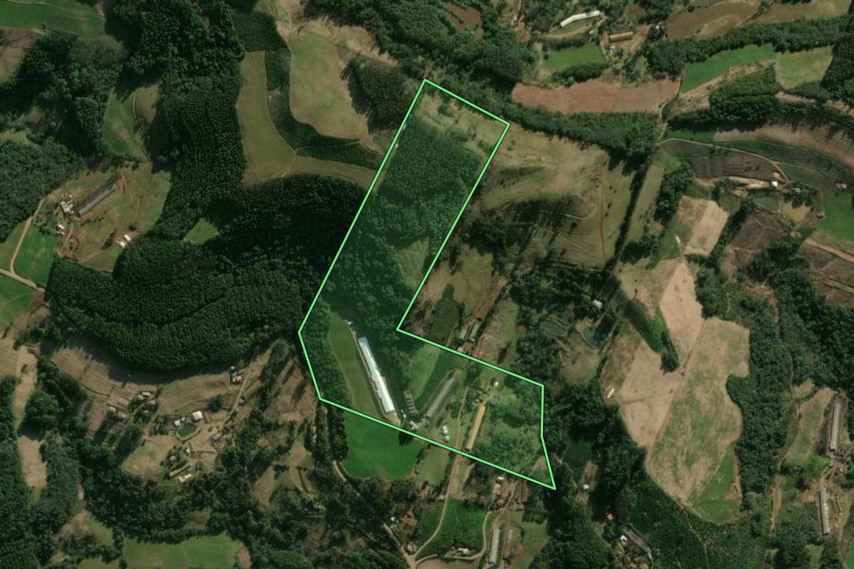 Imagem de satélite do imóvel rural em Ipumirim (SC), com o contorno declarado no CAR desenhado por cima.