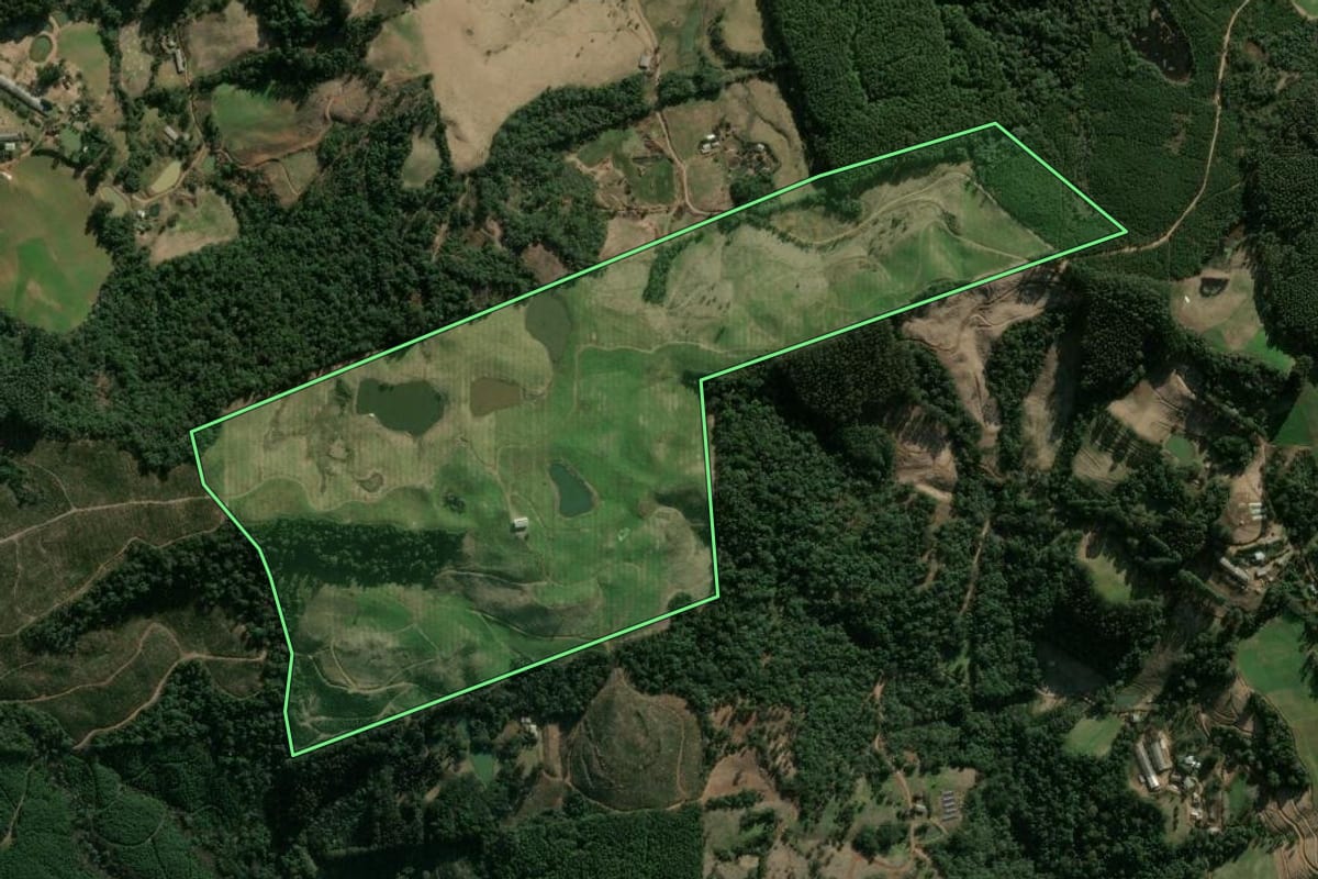 Imagem de satélite do imóvel rural em Ipumirim (SC), com o contorno declarado no CAR desenhado por cima.