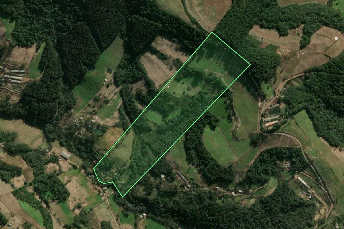 Imagem de satélite do imóvel rural em Ipumirim (SC), com o contorno declarado no CAR desenhado por cima.