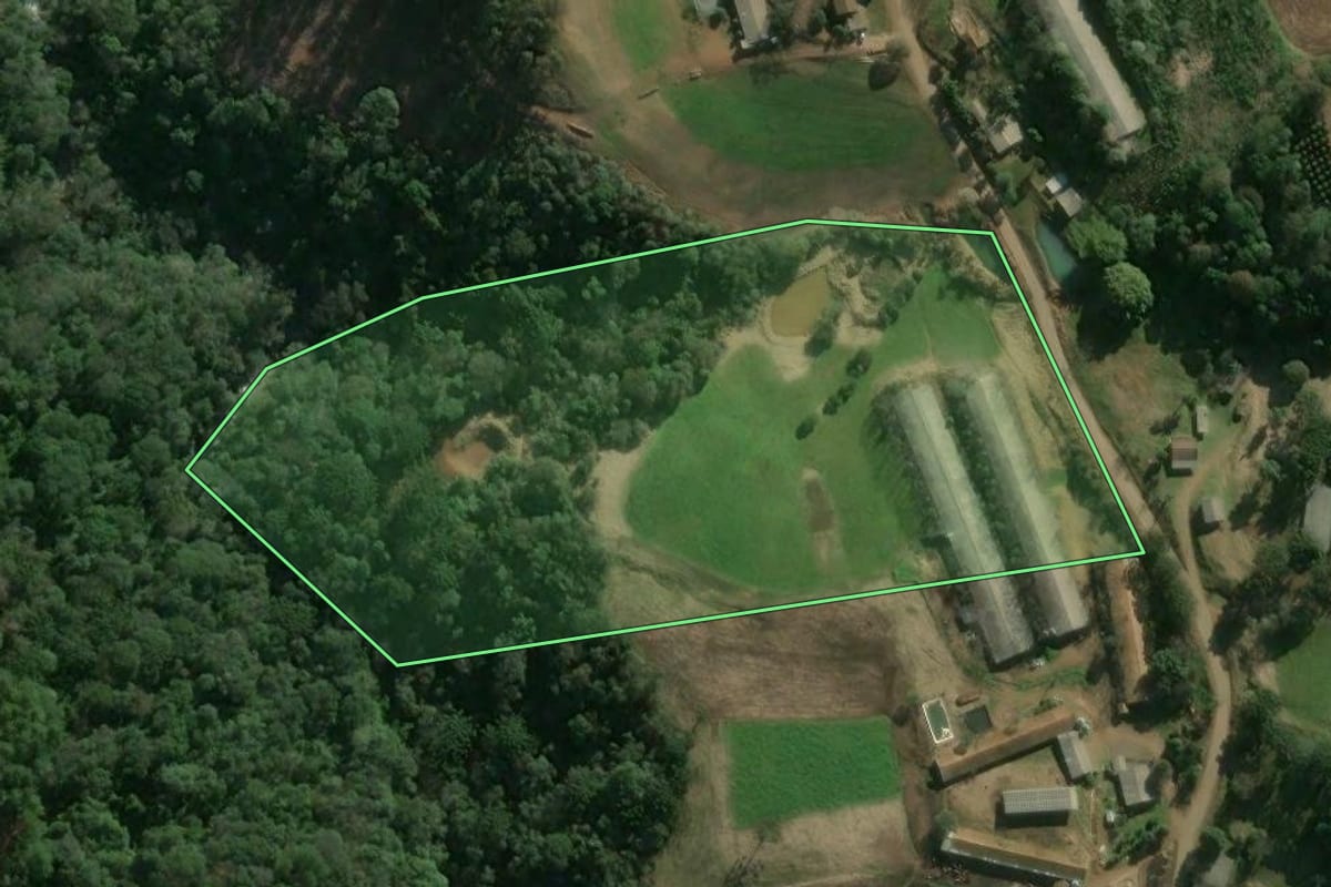 Imagem de satélite do imóvel rural em Ipumirim (SC), com o contorno declarado no CAR desenhado por cima.