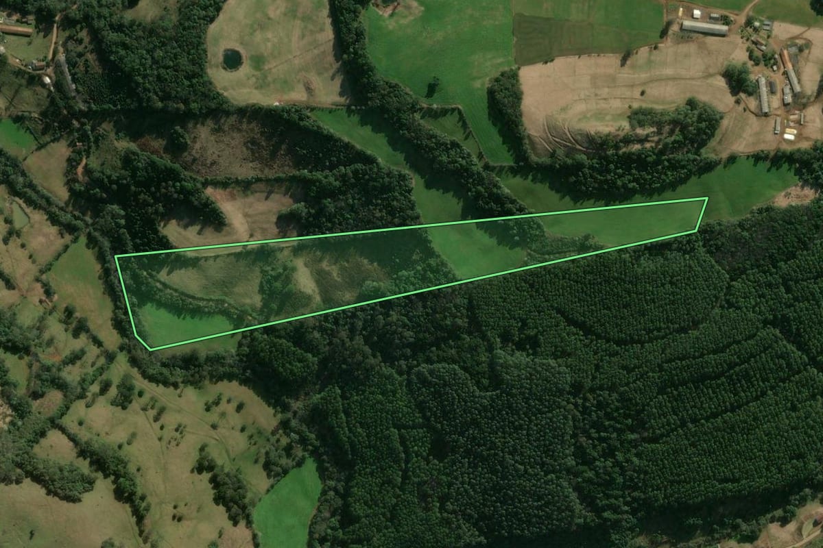 Imagem de satélite do imóvel rural em Ipumirim (SC), com o contorno declarado no CAR desenhado por cima.