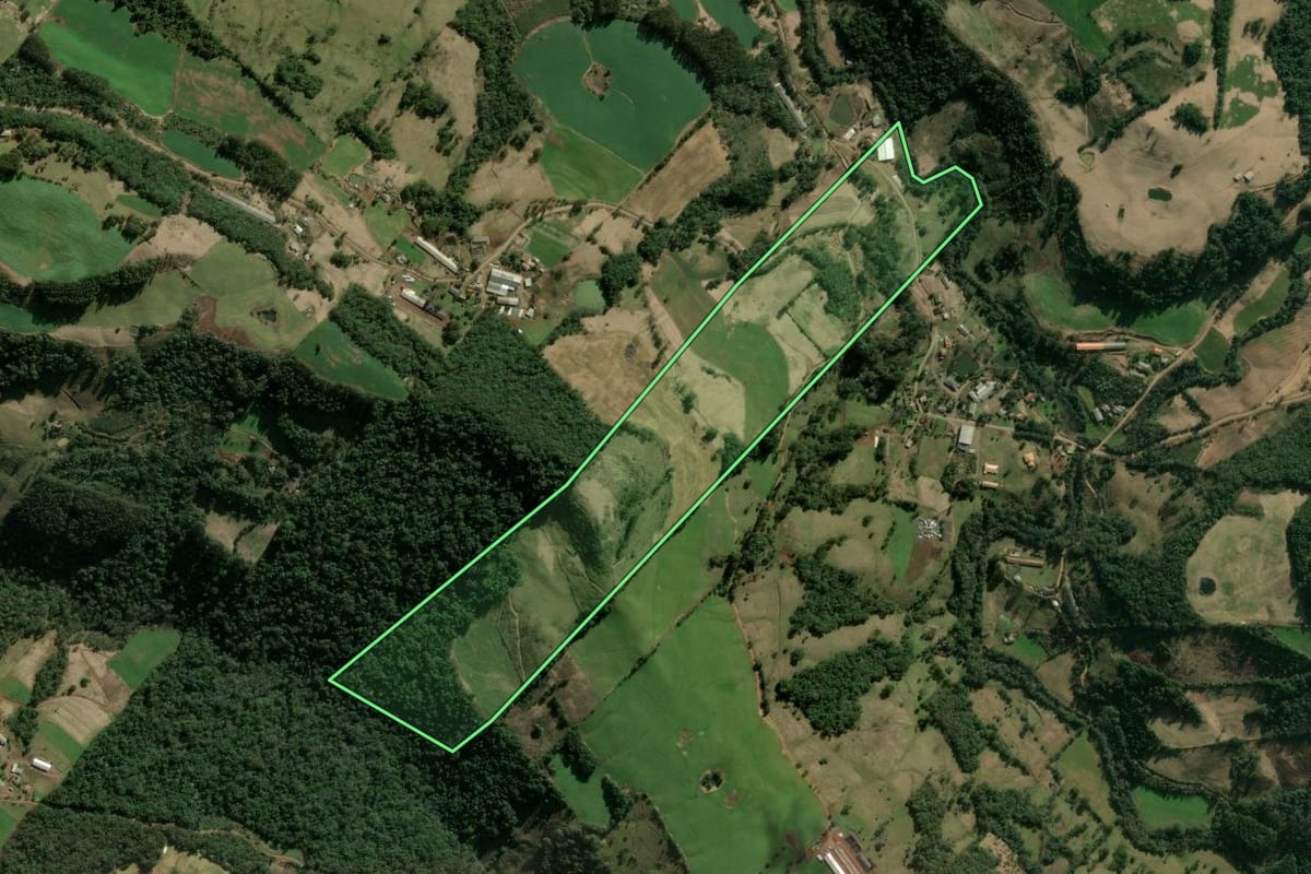 Imagem de satélite do imóvel rural em Ipumirim (SC), com o contorno declarado no CAR desenhado por cima.