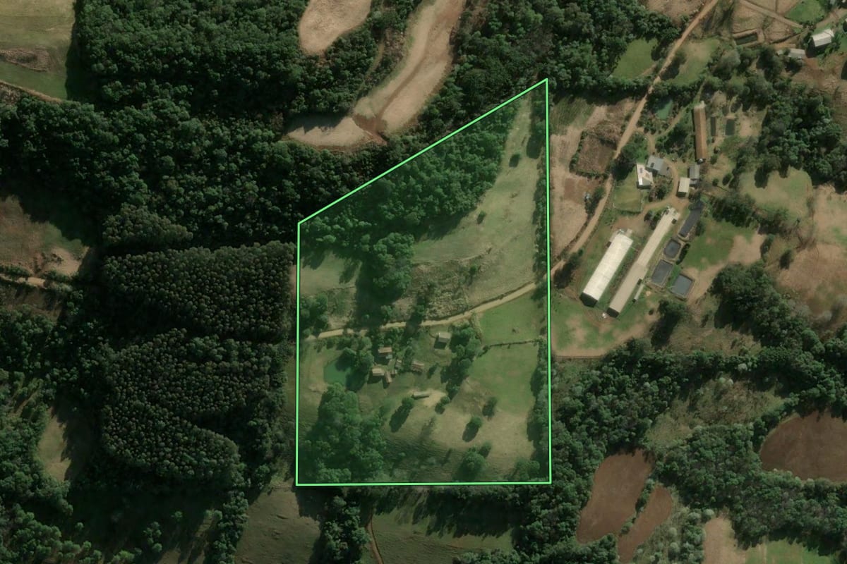 Imagem de satélite do imóvel rural em Ipumirim (SC), com o contorno declarado no CAR desenhado por cima.