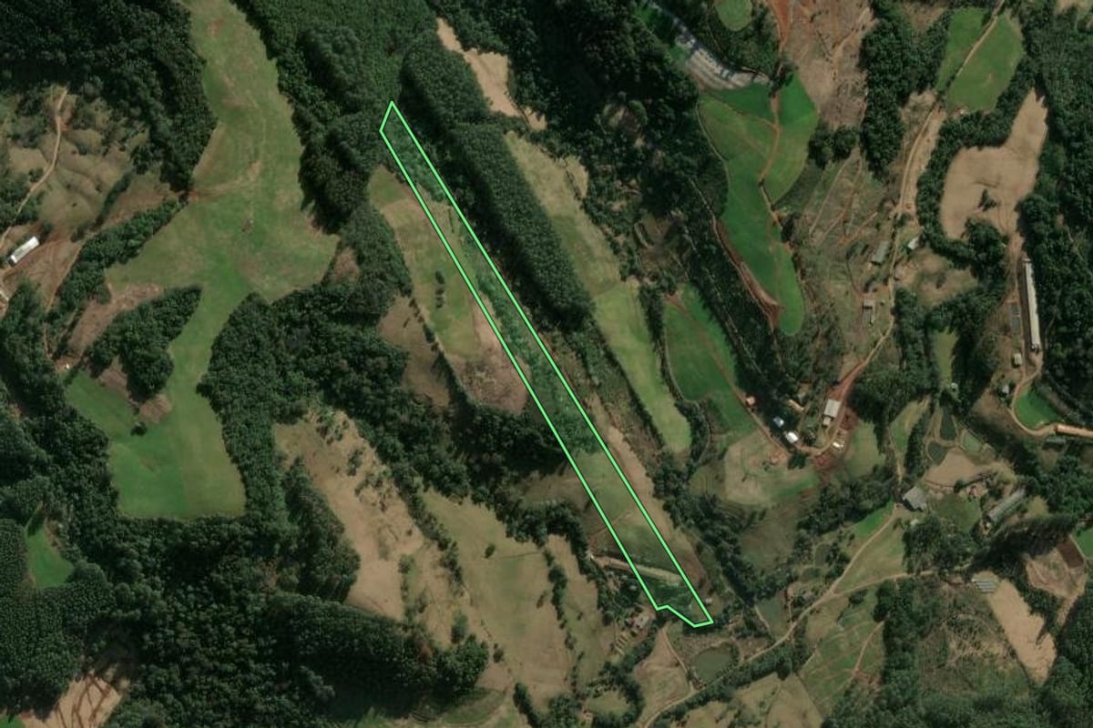 Imagem de satélite do imóvel rural em Ipumirim (SC), com o contorno declarado no CAR desenhado por cima.