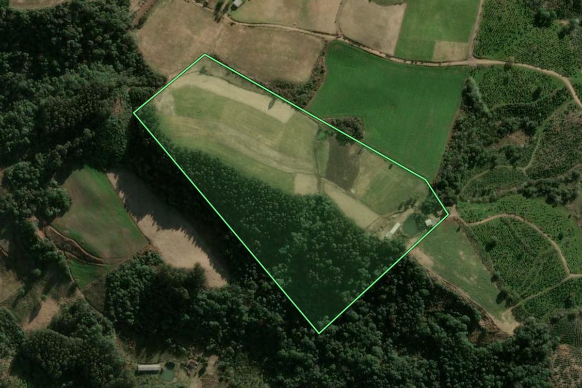 Imagem de satélite do imóvel rural em Ipumirim (SC), com o contorno declarado no CAR desenhado por cima.