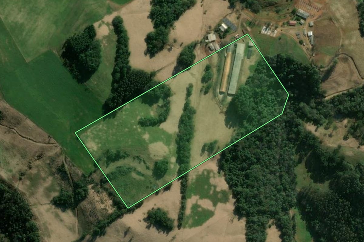 Imagem de satélite do imóvel rural em Ipumirim (SC), com o contorno declarado no CAR desenhado por cima.