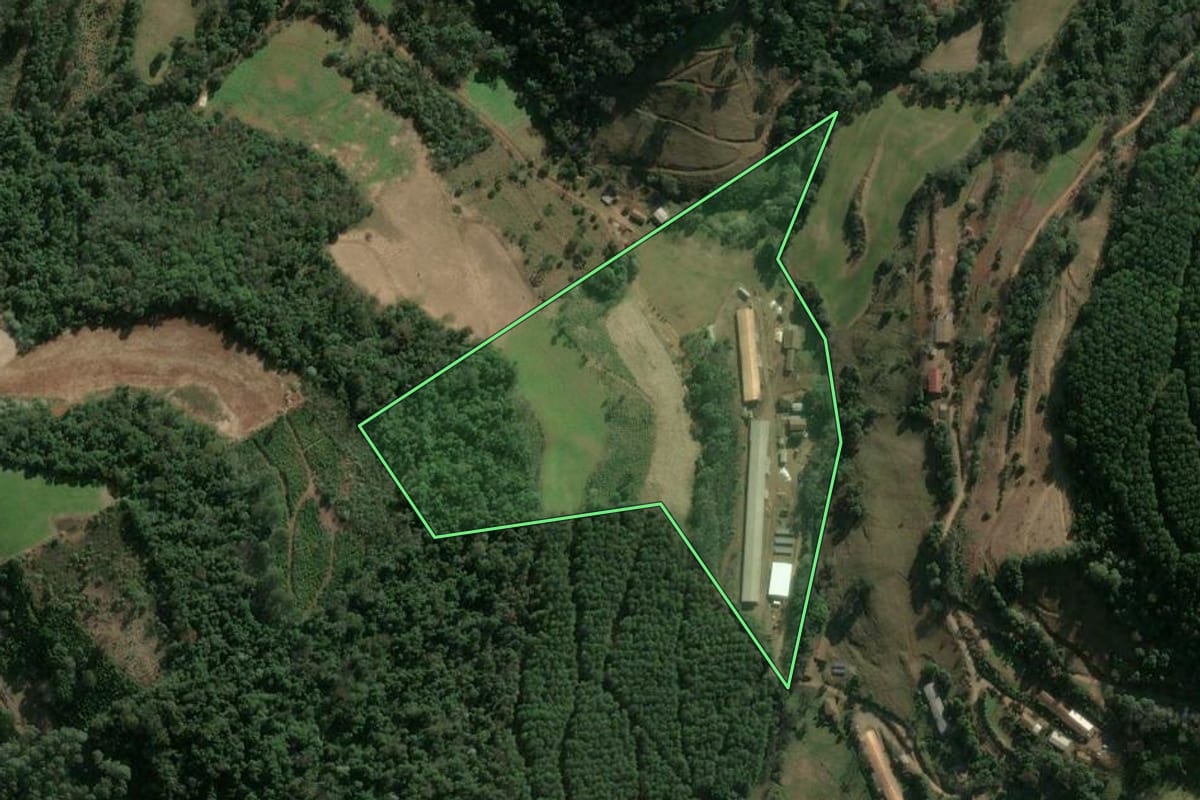 Imagem de satélite do imóvel rural em Ipumirim (SC), com o contorno declarado no CAR desenhado por cima.