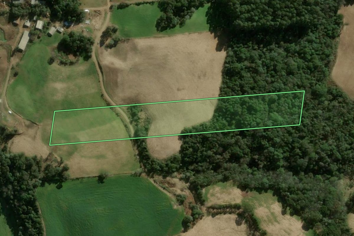 Imagem de satélite do imóvel rural em Ipumirim (SC), com o contorno declarado no CAR desenhado por cima.