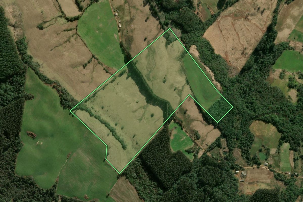 Imagem de satélite do imóvel rural em Ipumirim (SC), com o contorno declarado no CAR desenhado por cima.