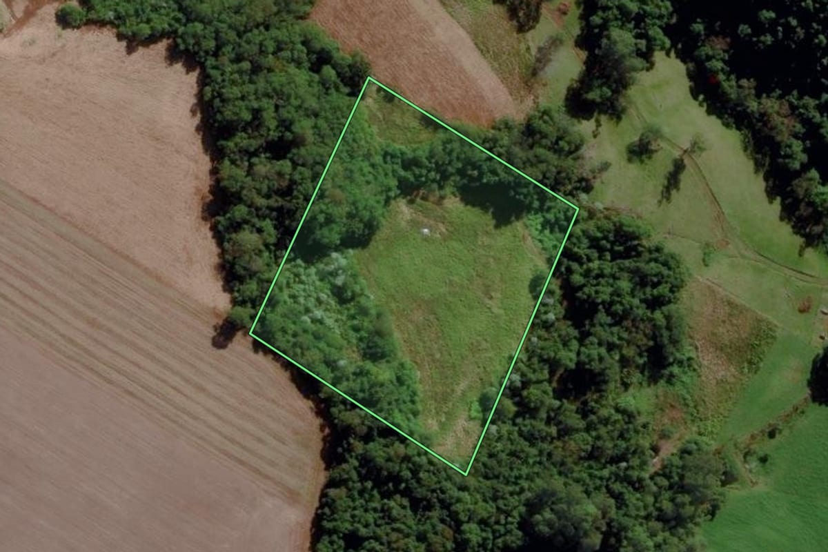 Imagem de satélite do imóvel rural em Iraceminha (SC), com o contorno declarado no CAR desenhado por cima.