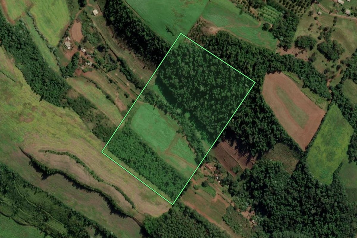Imagem de satélite do imóvel rural em Iraceminha (SC), com o contorno declarado no CAR desenhado por cima.