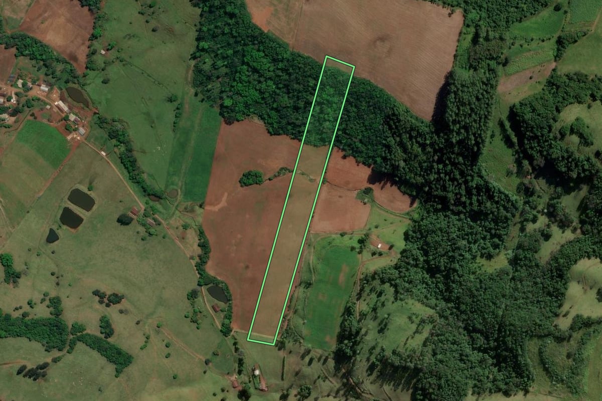 Imagem de satélite do imóvel rural em Iraceminha (SC), com o contorno declarado no CAR desenhado por cima.