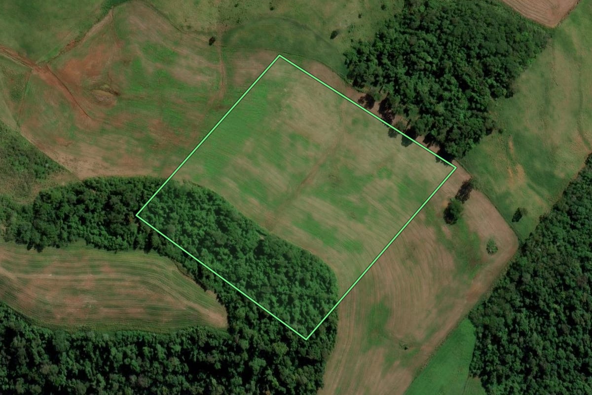Imagem de satélite do imóvel rural em Iraceminha (SC), com o contorno declarado no CAR desenhado por cima.