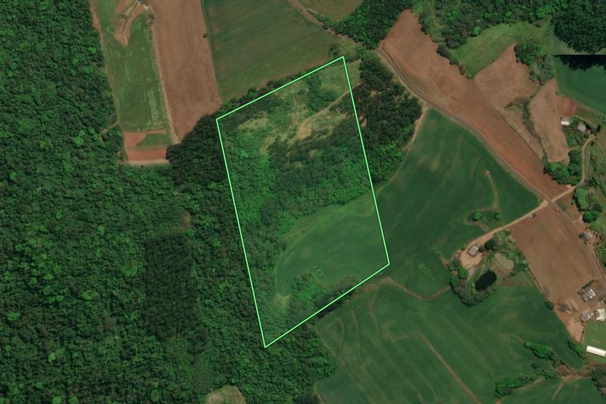 Imagem de satélite do imóvel rural em Iraceminha (SC), com o contorno declarado no CAR desenhado por cima.
