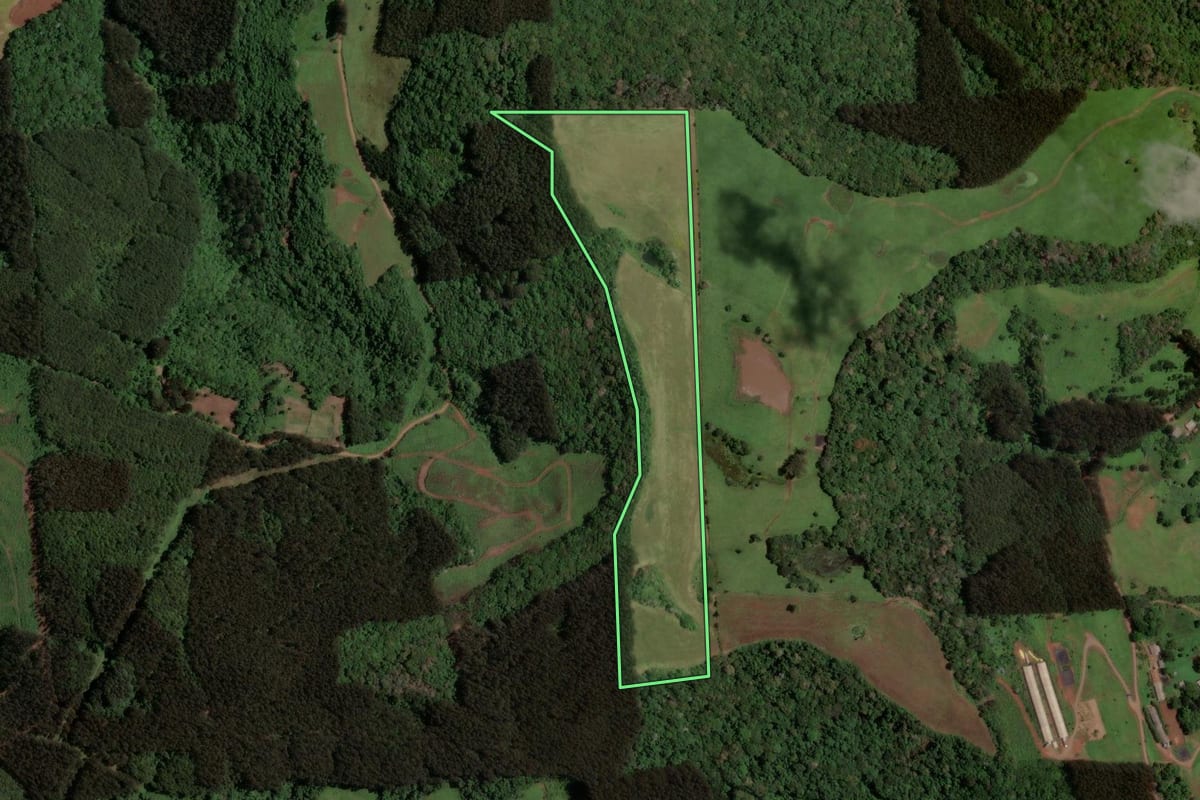 Imagem de satélite do imóvel rural em Irani (SC), com o contorno declarado no CAR desenhado por cima.