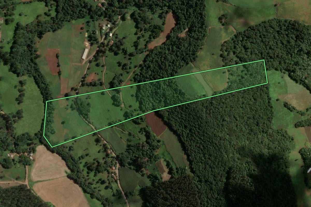 Imagem de satélite do imóvel rural em Irani (SC), com o contorno declarado no CAR desenhado por cima.