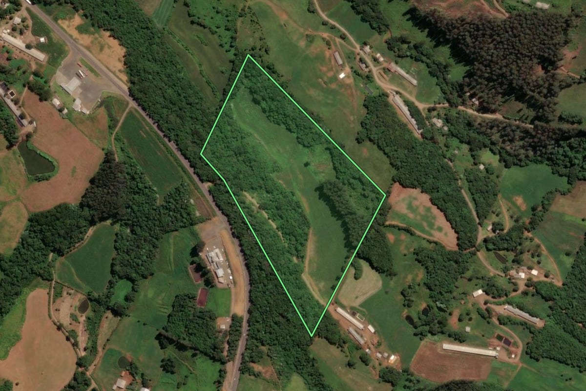 Imagem de satélite do imóvel rural em Irani (SC), com o contorno declarado no CAR desenhado por cima.
