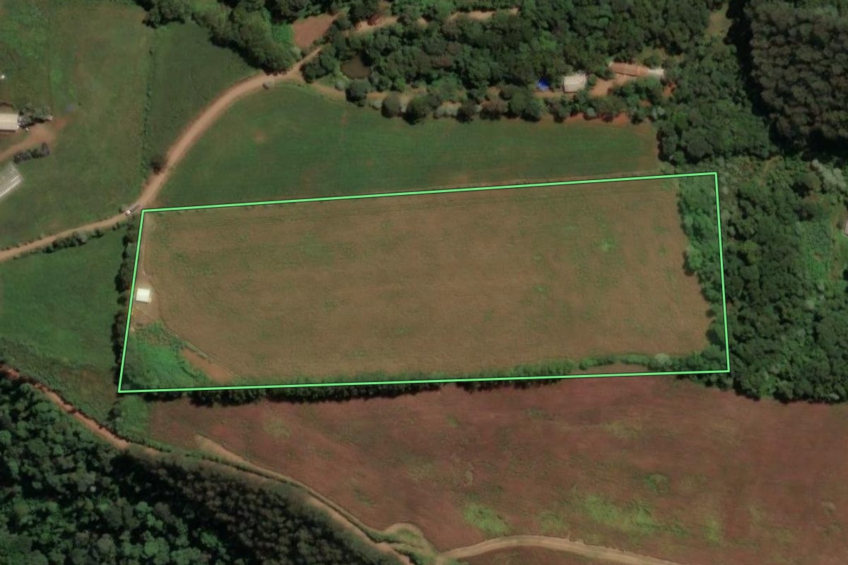Imagem de satélite do imóvel rural em Irani (SC), com o contorno declarado no CAR desenhado por cima.