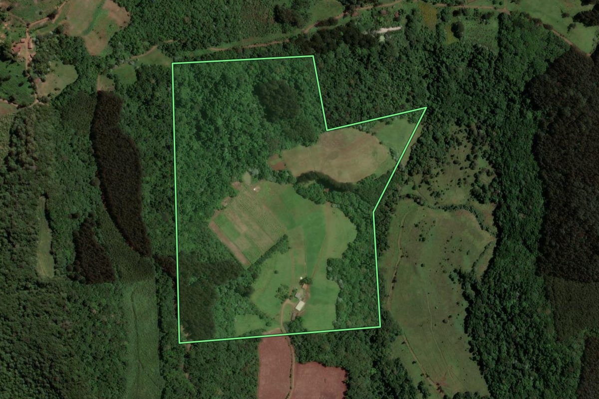 Imagem de satélite do imóvel rural em Irani (SC), com o contorno declarado no CAR desenhado por cima.