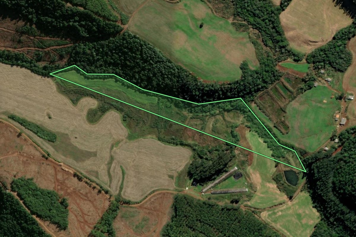 Imagem de satélite do imóvel rural em Irani (SC), com o contorno declarado no CAR desenhado por cima.
