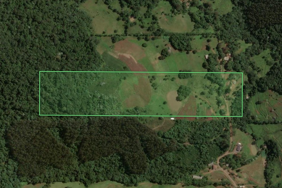 Imagem de satélite do imóvel rural em Irani (SC), com o contorno declarado no CAR desenhado por cima.