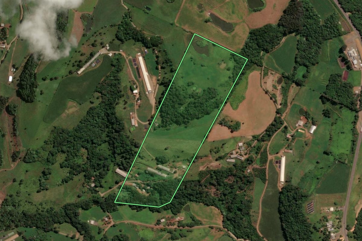 Imagem de satélite do imóvel rural em Irani (SC), com o contorno declarado no CAR desenhado por cima.