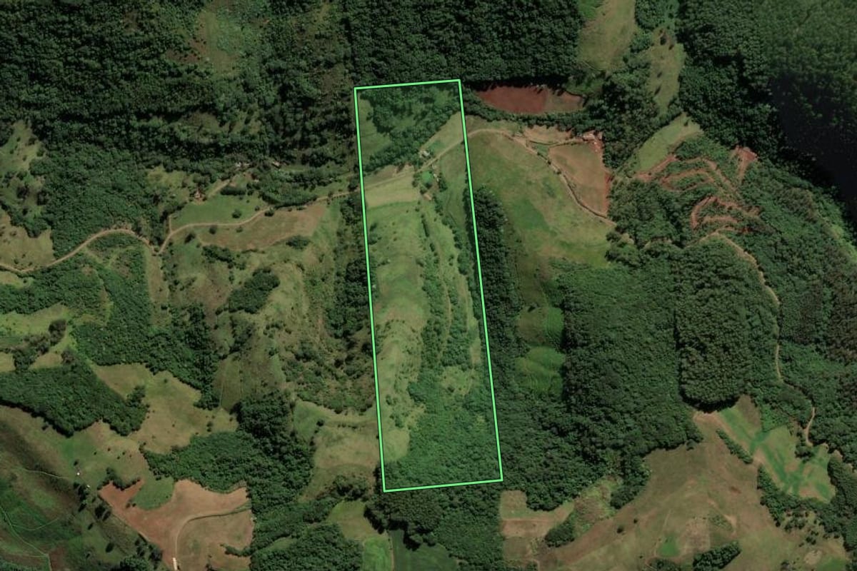 Imagem de satélite do imóvel rural em Irati (SC), com o contorno declarado no CAR desenhado por cima.