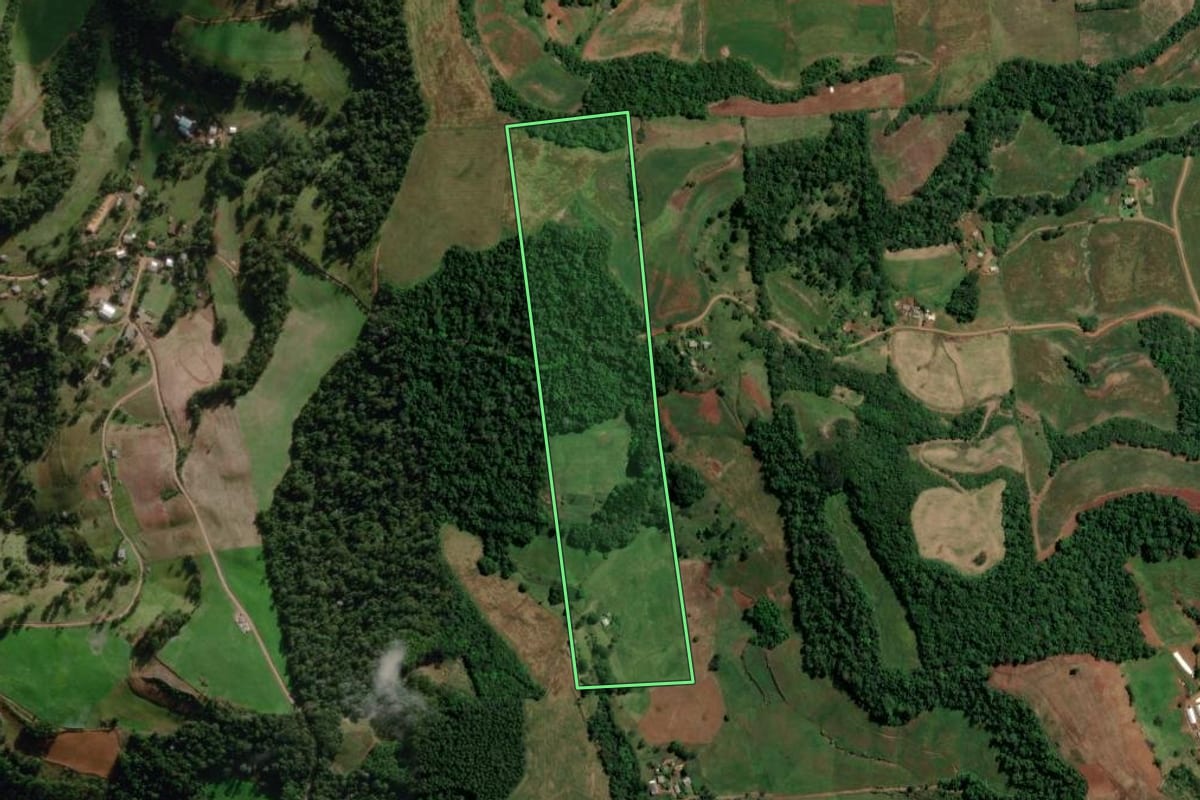 Imagem de satélite do imóvel rural em Irati (SC), com o contorno declarado no CAR desenhado por cima.