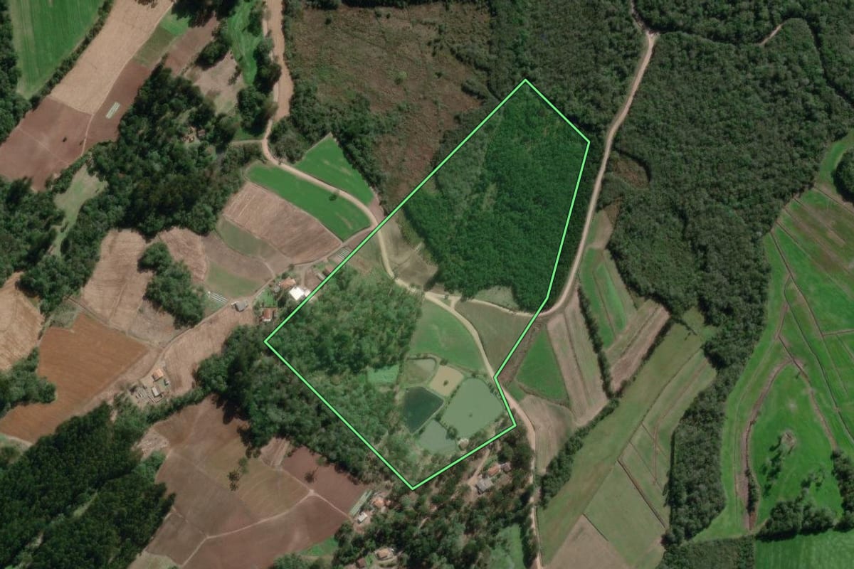 Imagem de satélite do imóvel rural em Irineópolis (SC), com o contorno declarado no CAR desenhado por cima.