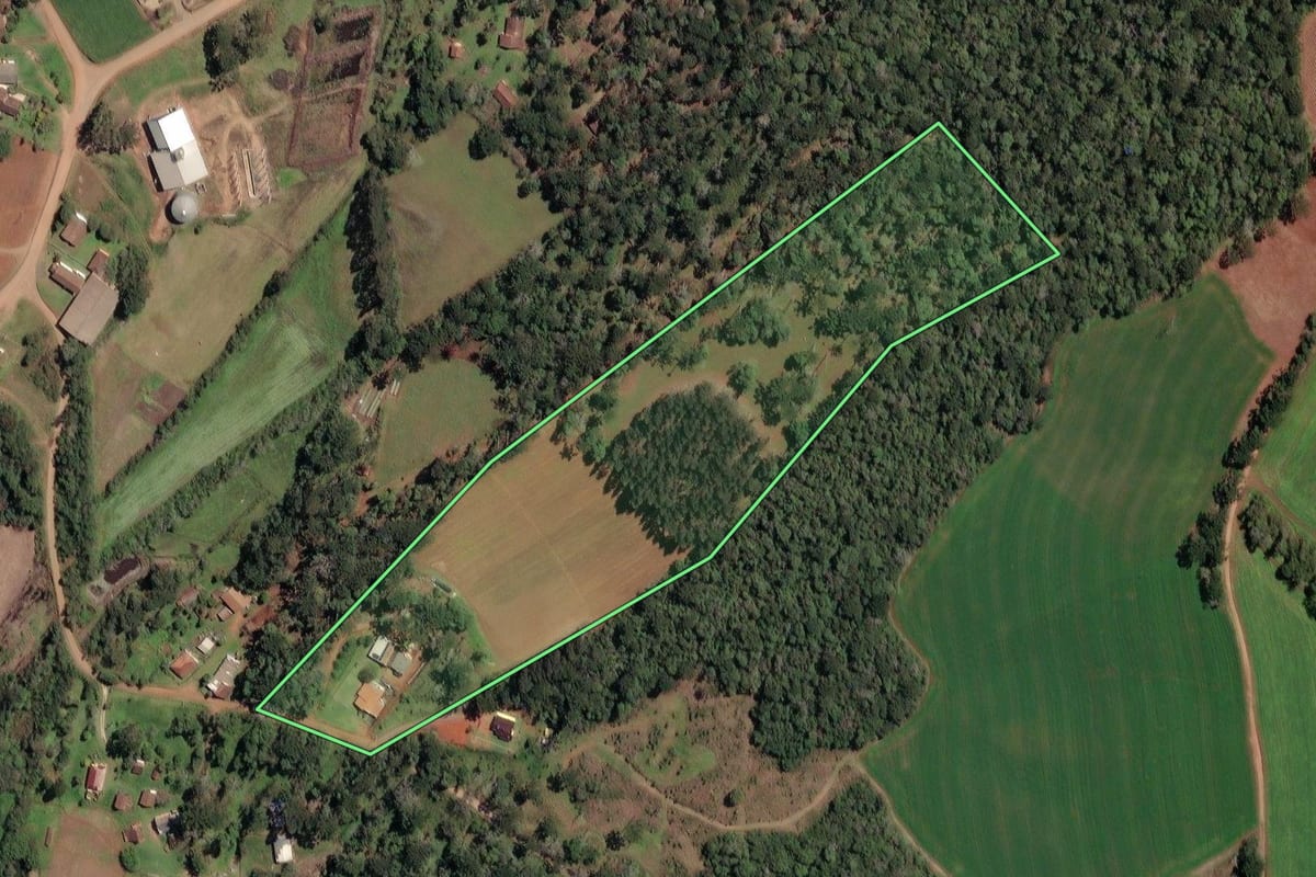 Imagem de satélite do imóvel rural em Irineópolis (SC), com o contorno declarado no CAR desenhado por cima.