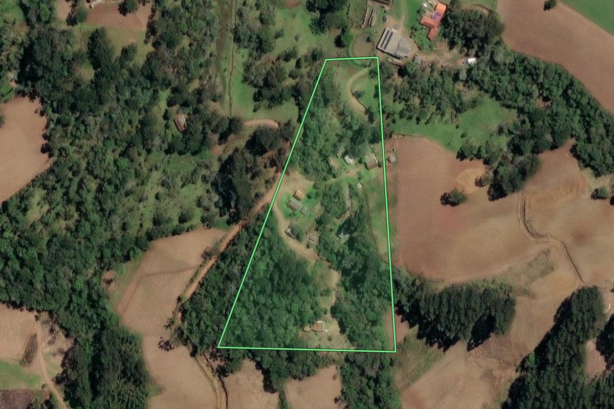 Imagem de satélite do imóvel rural em Irineópolis (SC), com o contorno declarado no CAR desenhado por cima.