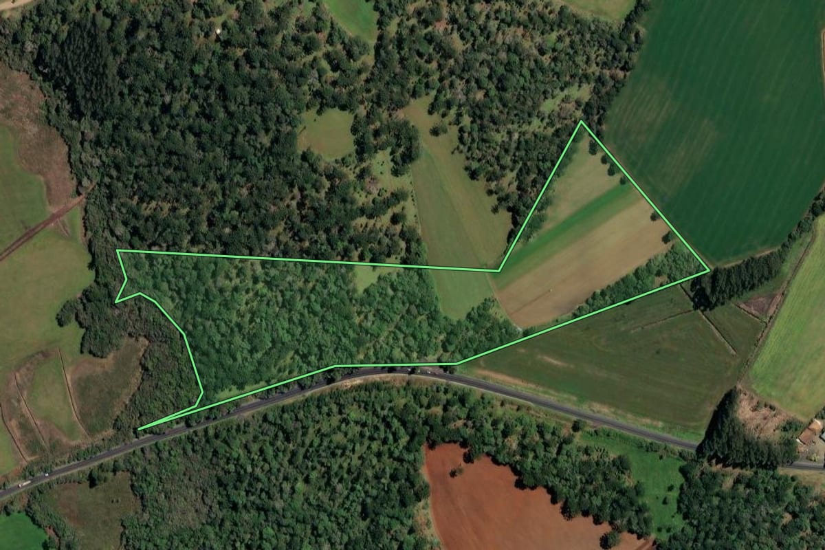 Imagem de satélite do imóvel rural em Irineópolis (SC), com o contorno declarado no CAR desenhado por cima.