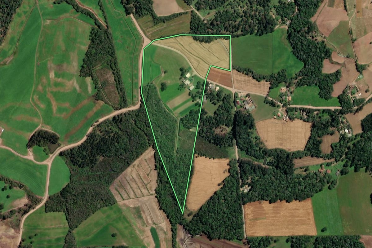 Imagem de satélite do imóvel rural em Irineópolis (SC), com o contorno declarado no CAR desenhado por cima.