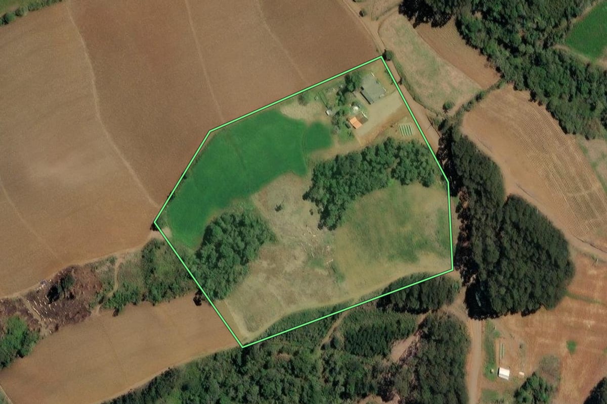 Imagem de satélite do imóvel rural em Irineópolis (SC), com o contorno declarado no CAR desenhado por cima.