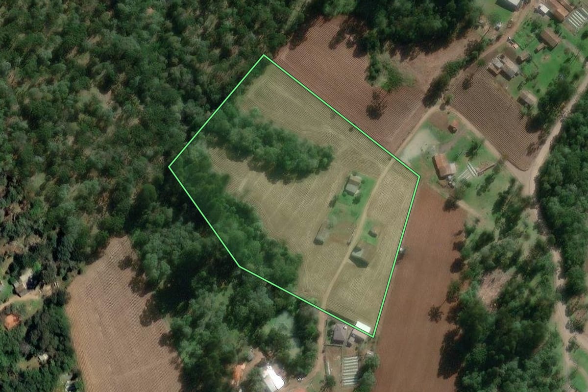 Imagem de satélite do imóvel rural em Irineópolis (SC), com o contorno declarado no CAR desenhado por cima.