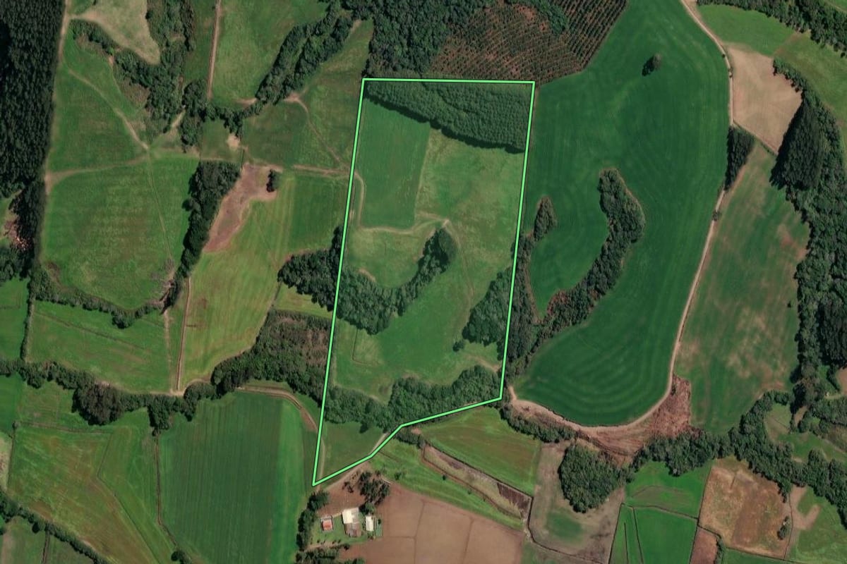 Imagem de satélite do imóvel rural em Irineópolis (SC), com o contorno declarado no CAR desenhado por cima.