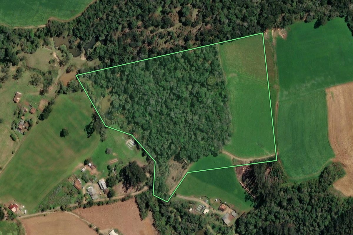 Imagem de satélite do imóvel rural em Irineópolis (SC), com o contorno declarado no CAR desenhado por cima.