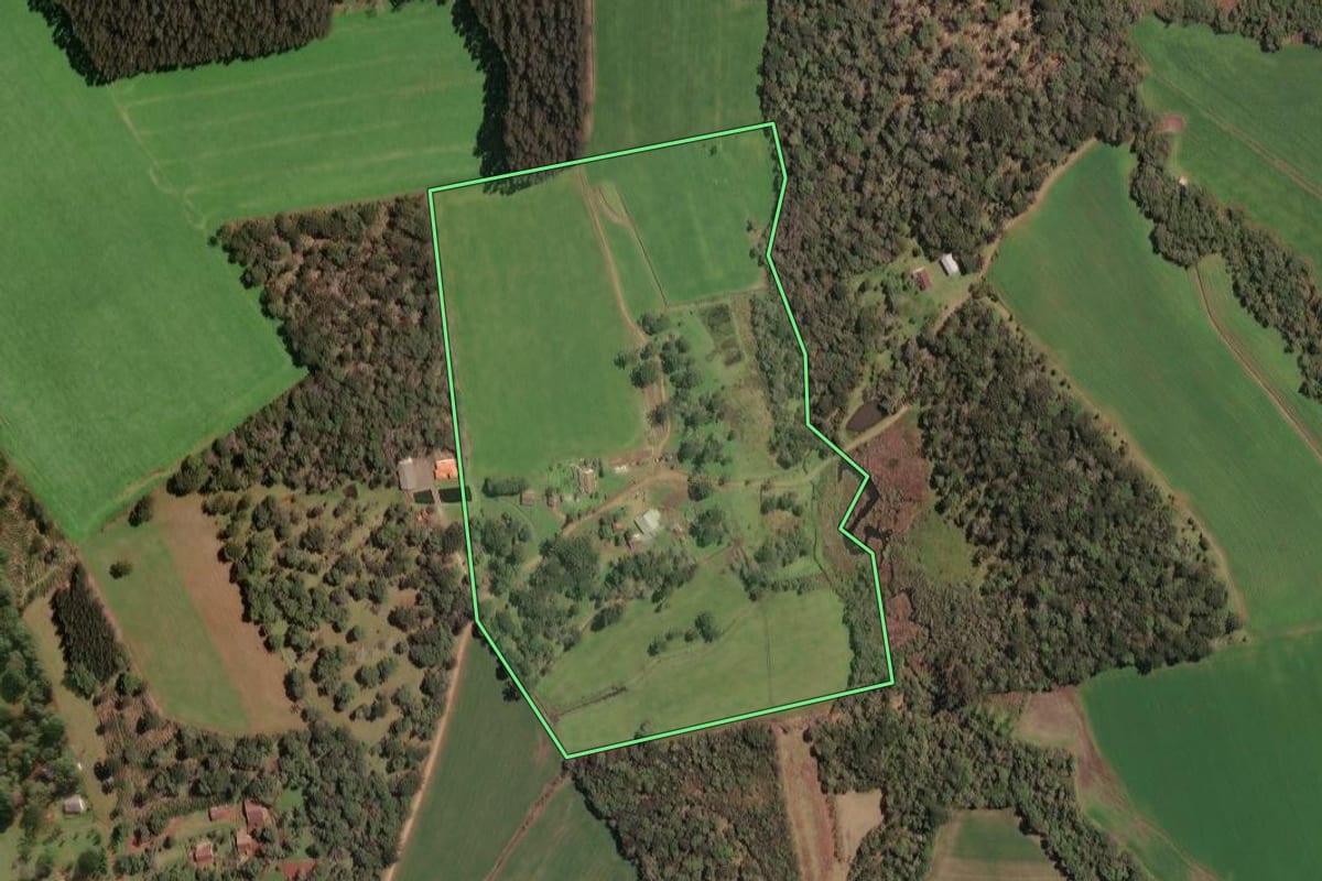 Imagem de satélite do imóvel rural em Irineópolis (SC), com o contorno declarado no CAR desenhado por cima.