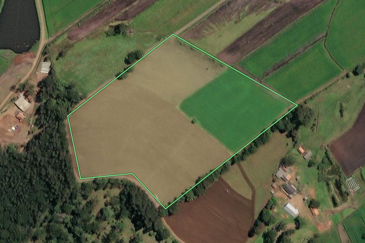Imagem de satélite do imóvel rural em Irineópolis (SC), com o contorno declarado no CAR desenhado por cima.
