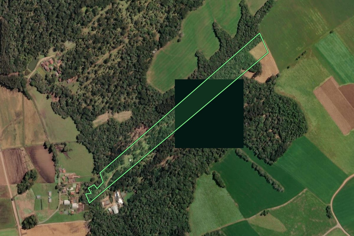 Imagem de satélite do imóvel rural em Irineópolis (SC), com o contorno declarado no CAR desenhado por cima.