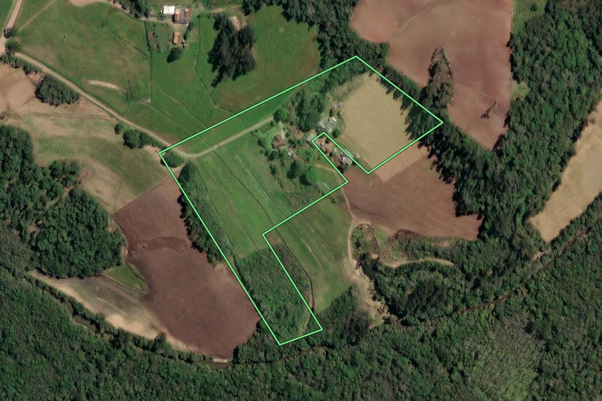 Imagem de satélite do imóvel rural em Irineópolis (SC), com o contorno declarado no CAR desenhado por cima.