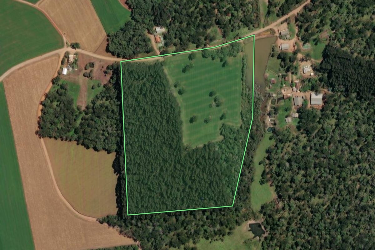 Imagem de satélite do imóvel rural em Irineópolis (SC), com o contorno declarado no CAR desenhado por cima.