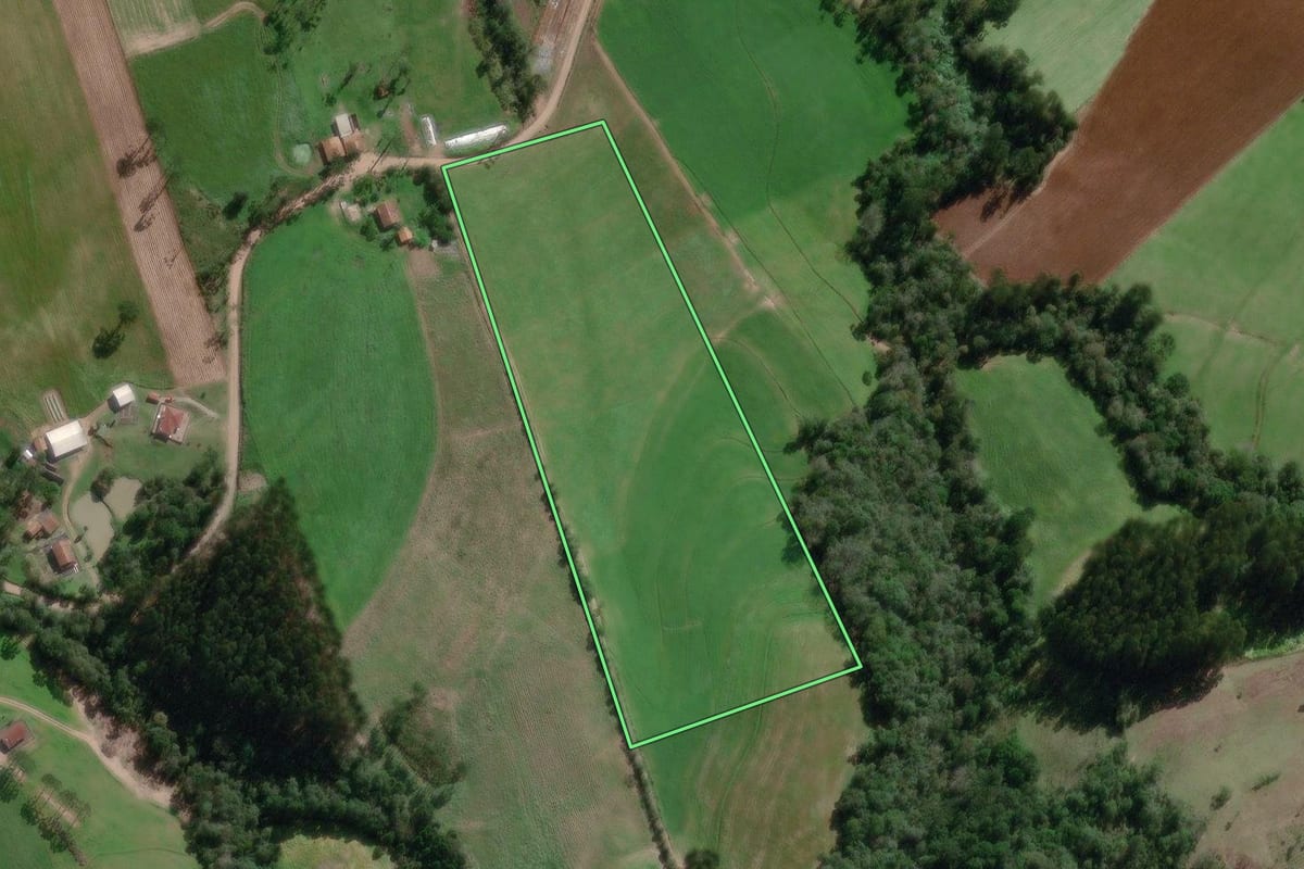 Imagem de satélite do imóvel rural em Irineópolis (SC), com o contorno declarado no CAR desenhado por cima.