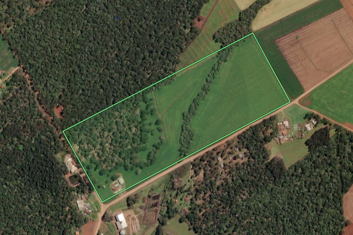 Imagem de satélite do imóvel rural em Irineópolis (SC), com o contorno declarado no CAR desenhado por cima.