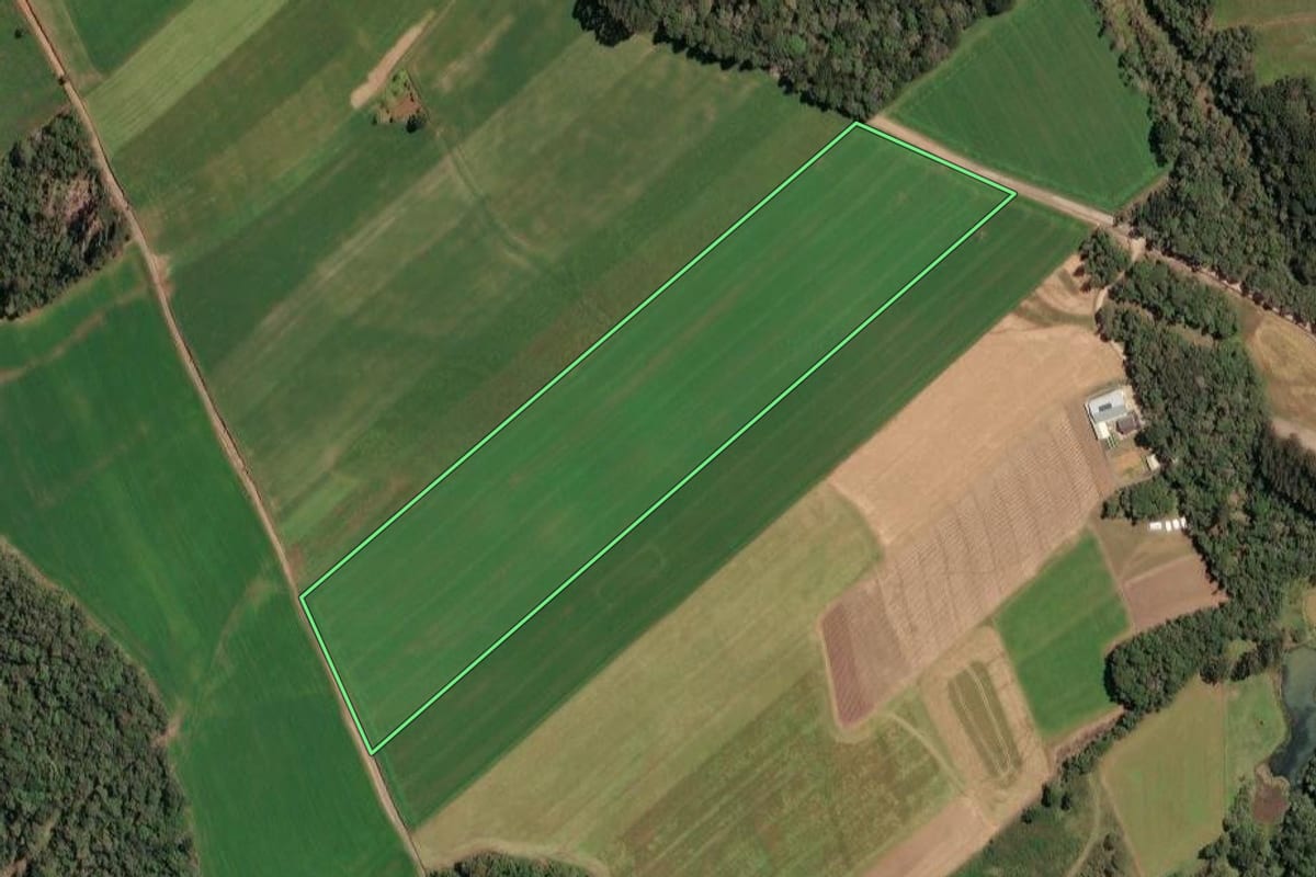Imagem de satélite do imóvel rural em Irineópolis (SC), com o contorno declarado no CAR desenhado por cima.