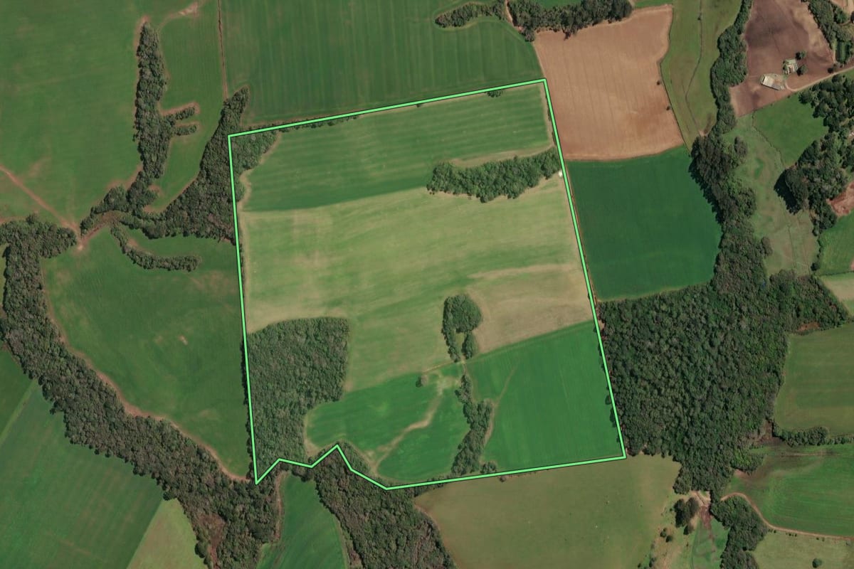 Imagem de satélite do imóvel rural em Irineópolis (SC), com o contorno declarado no CAR desenhado por cima.