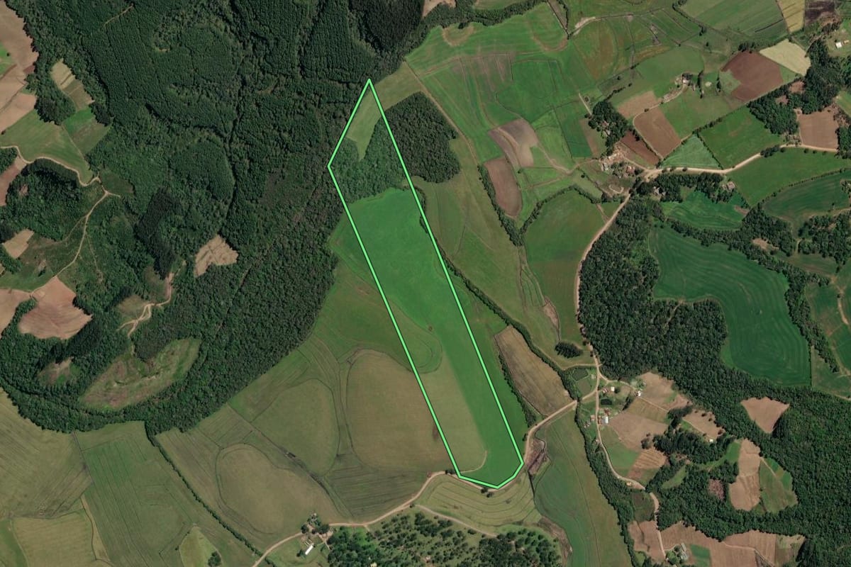 Imagem de satélite do imóvel rural em Irineópolis (SC), com o contorno declarado no CAR desenhado por cima.
