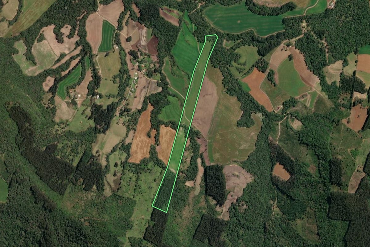 Imagem de satélite do imóvel rural em Irineópolis (SC), com o contorno declarado no CAR desenhado por cima.