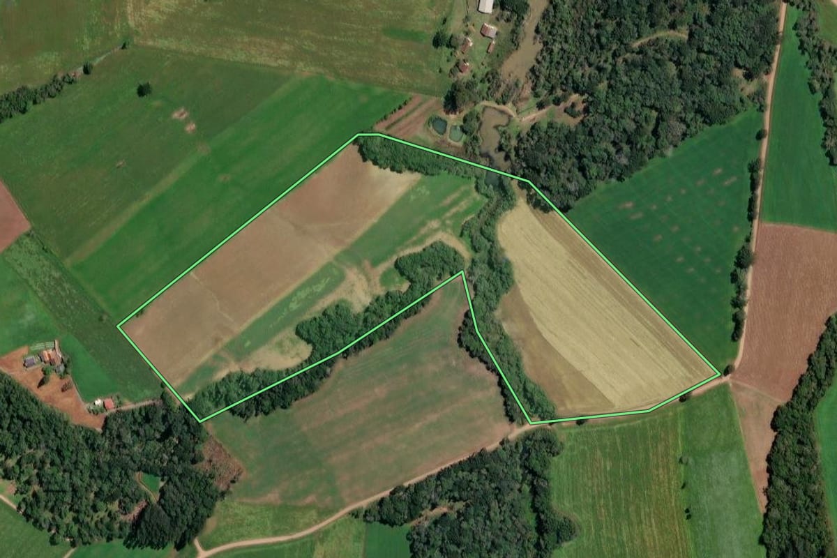 Imagem de satélite do imóvel rural em Irineópolis (SC), com o contorno declarado no CAR desenhado por cima.